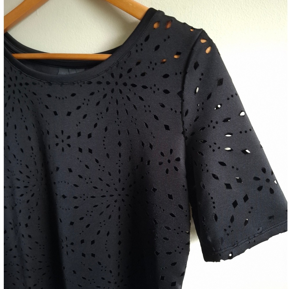 Corporate Goth Eyelet Lace Black Boxy Tee Avant Garde Neo Noir Worthington Sz L